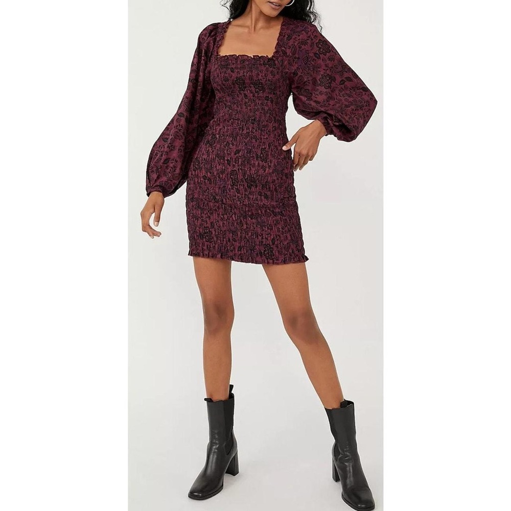 Free People Purple Floral Puff Sleeve Dress